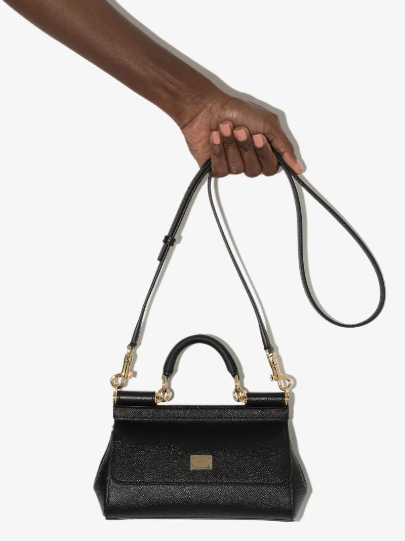 Black Sicily Small Leather Top Handle Bag
