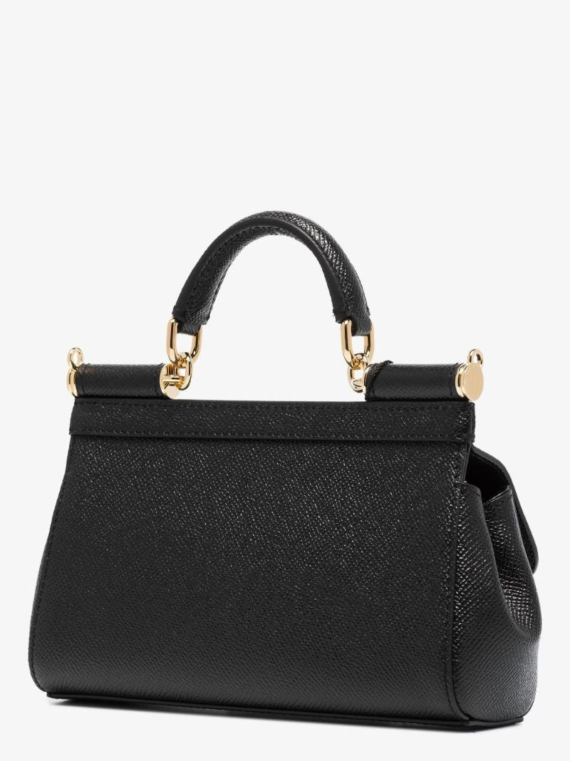 Black Sicily Small Leather Top Handle Bag