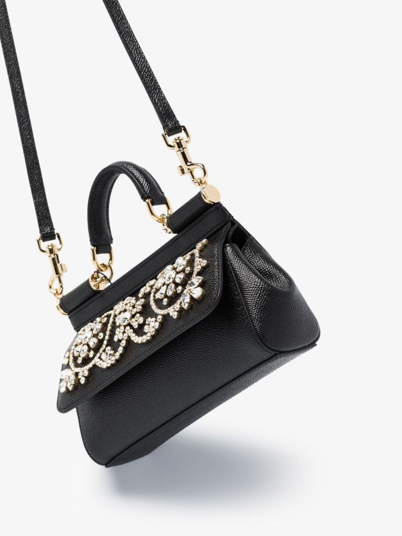 Black Sicily Crystal Leather Tote Bag