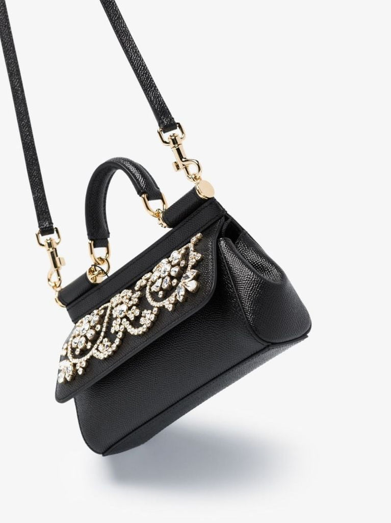Black Sicily Crystal Leather Tote Bag