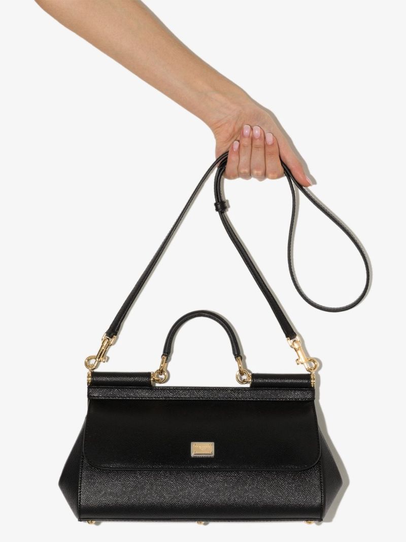 Black Sicily Baguette Leather Shoulder Bag