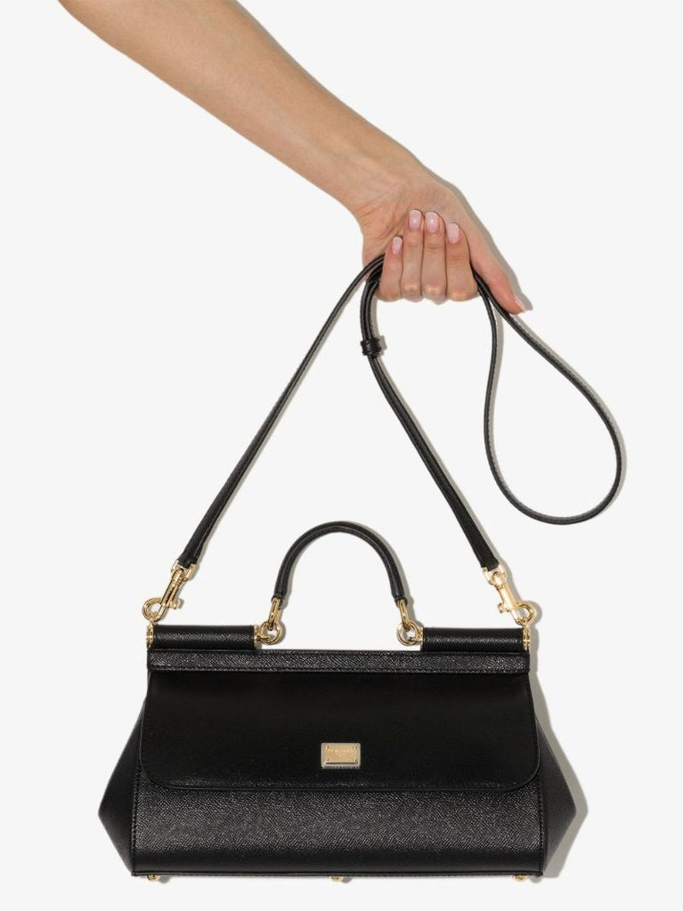 Black Sicily Baguette Leather Shoulder Bag