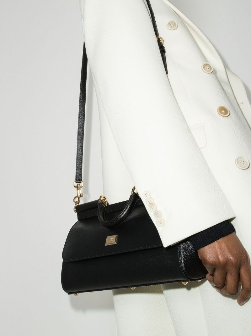 Black Sicily Baguette Leather Shoulder Bag