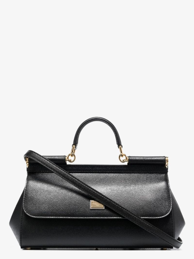 Black Sicily Baguette Leather Shoulder Bag