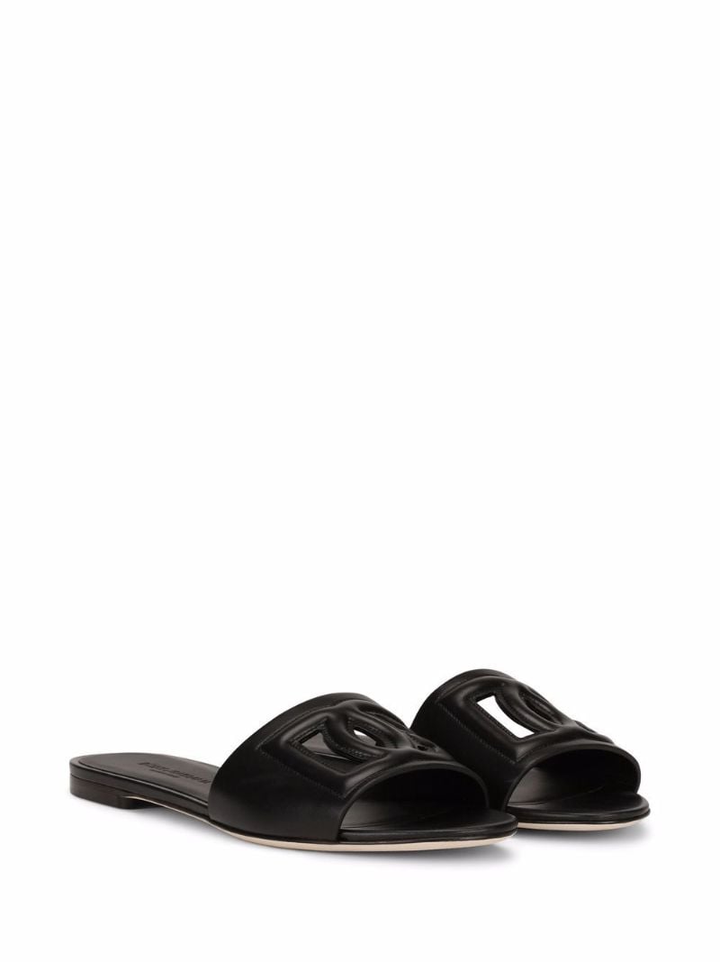 Black Logo Embossed Leather Slides