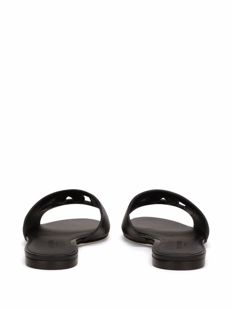 Black Logo Embossed Leather Slides