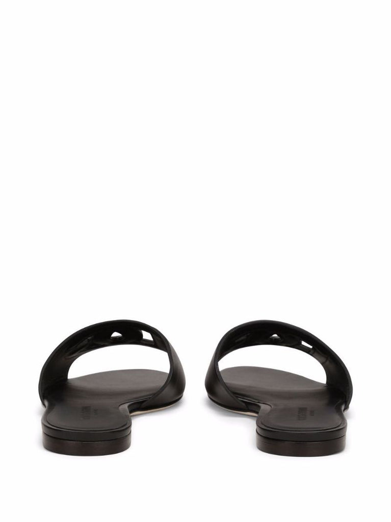 Black Logo Embossed Leather Slides