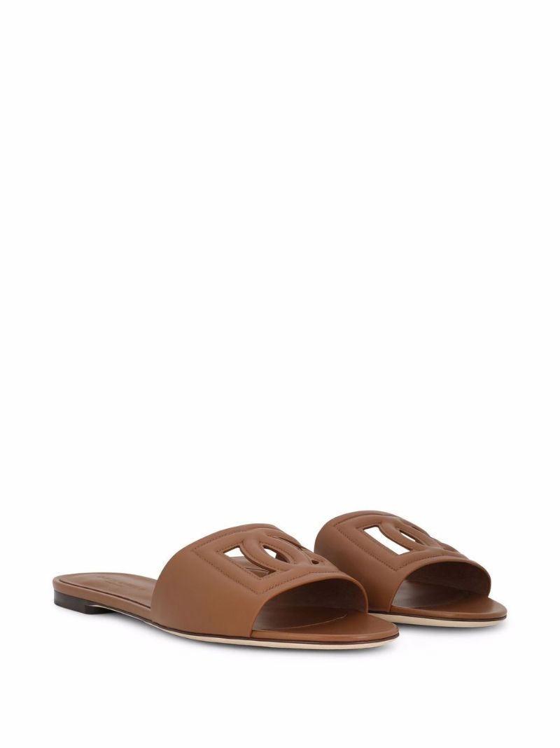 Brown Dg Logo Leather Slides