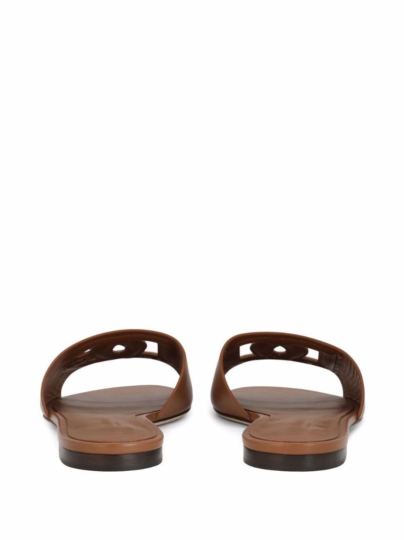 Brown Dg Logo Leather Slides