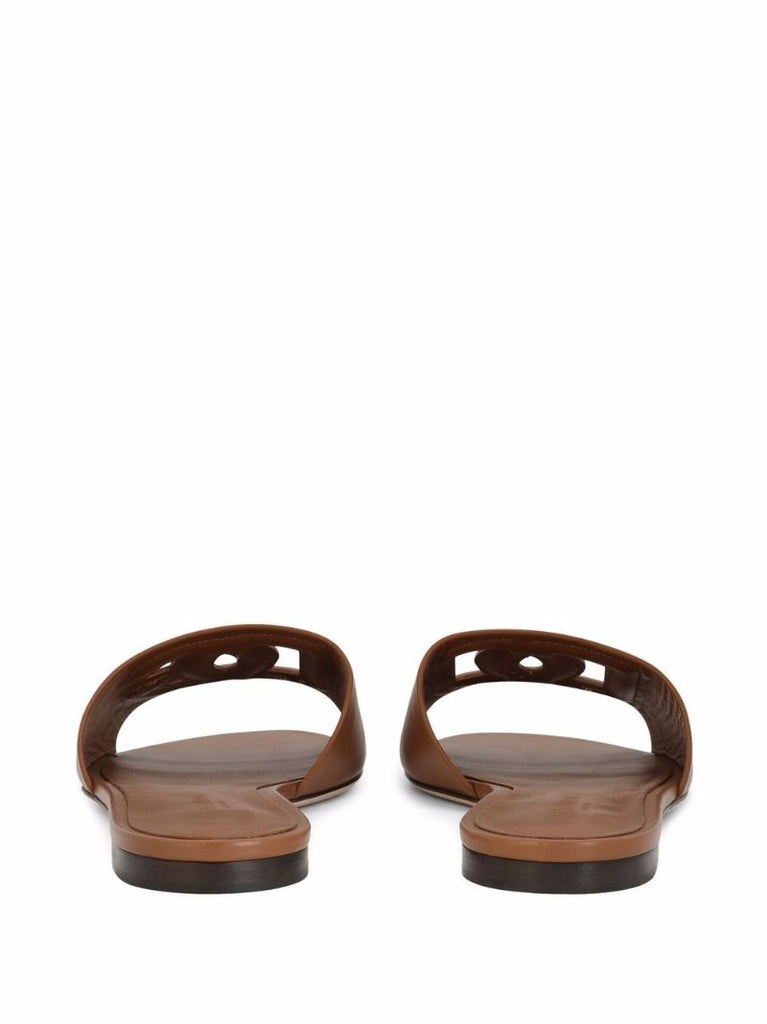 Brown Dg Logo Leather Slides