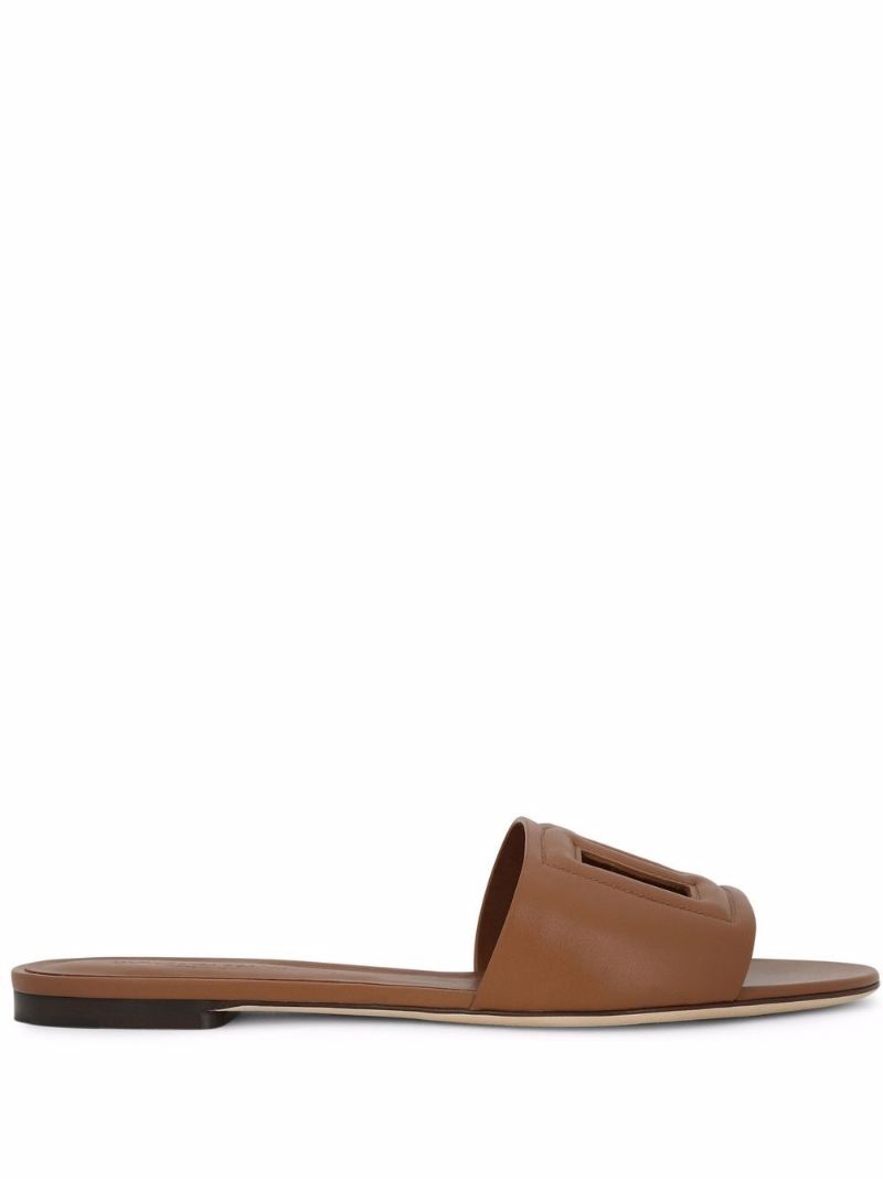 Brown Dg Logo Leather Slides