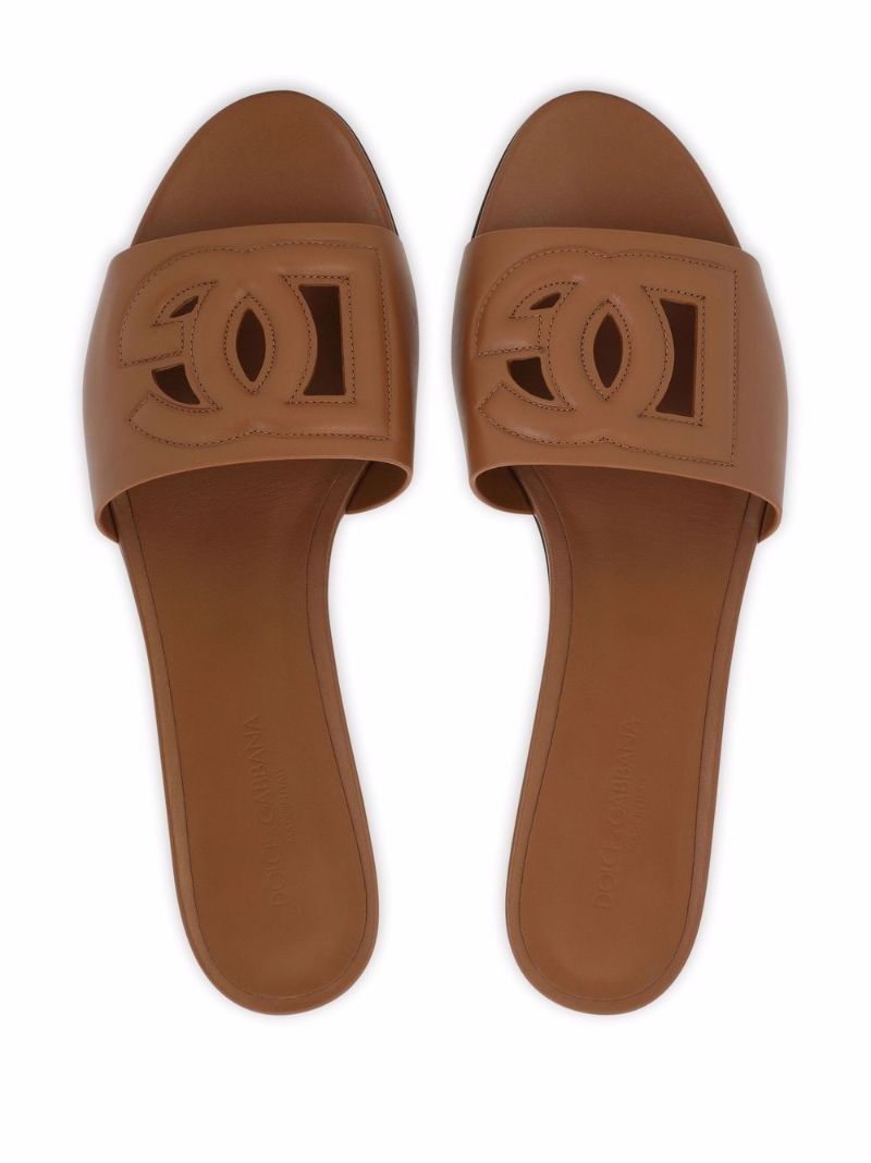 Brown Dg Logo Leather Slides
