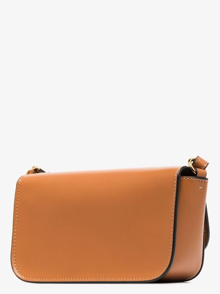 Brown Chain Anchor Baguette Leather Cross Body Bag