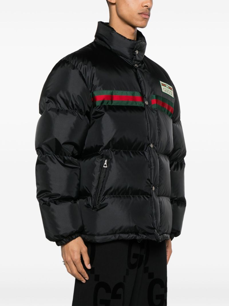 Black Web Stripe Puffer Jacket