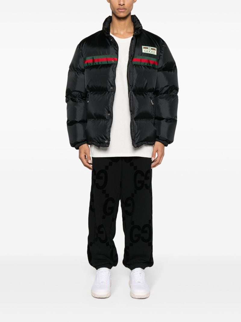 Black Web Stripe Puffer Jacket
