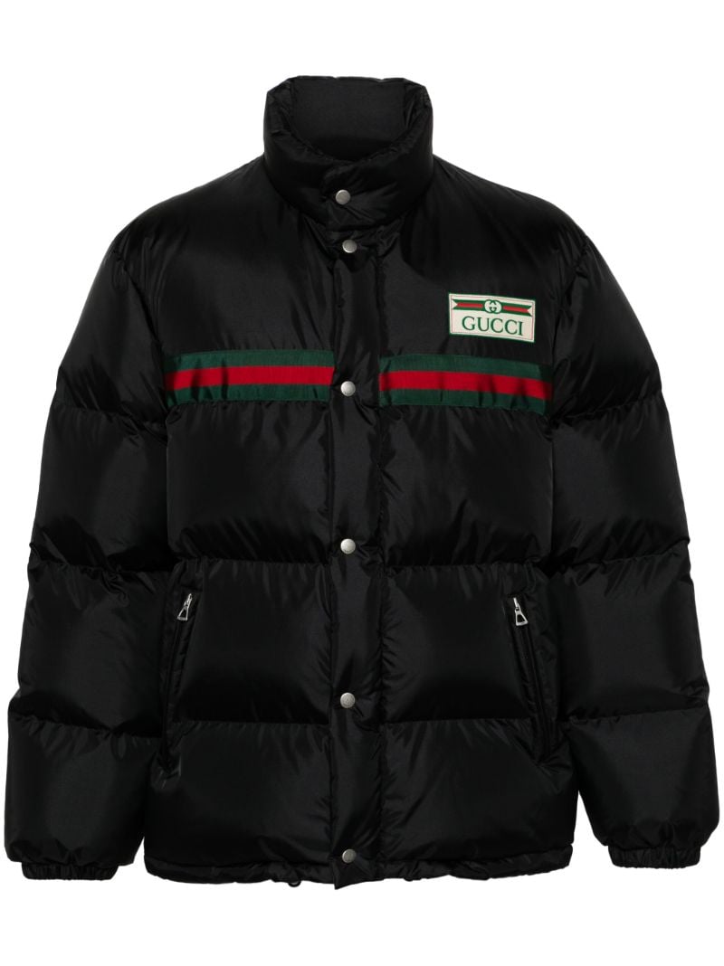Black Web Stripe Puffer Jacket