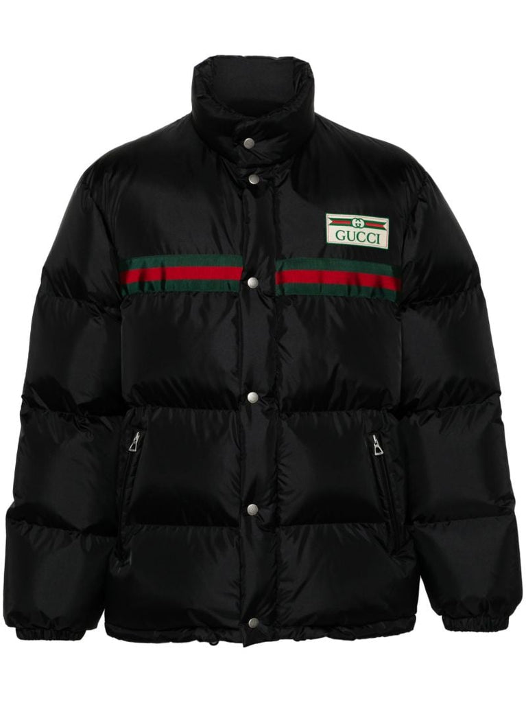 Black Web Stripe Puffer Jacket
