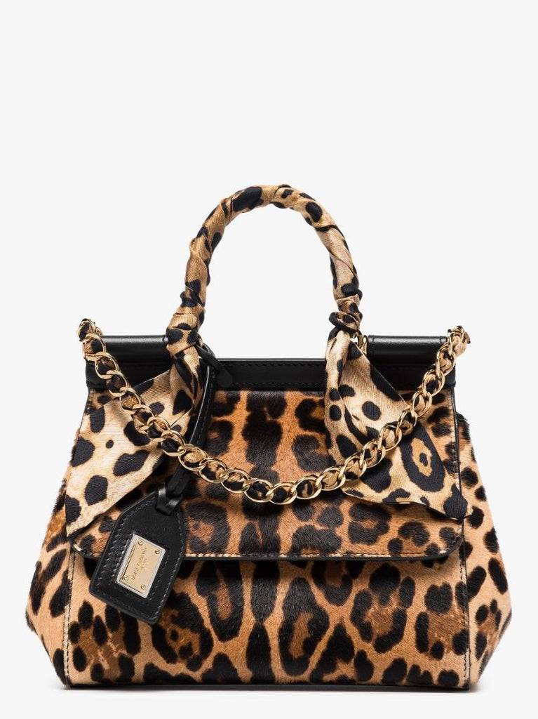 Brown Sicily Leopard Print Small Tote Bag