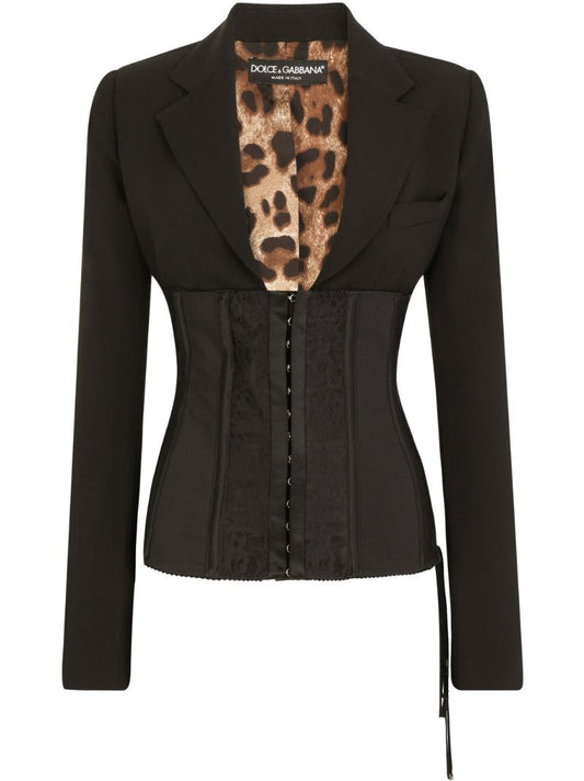 Black Lace-up Corset Blazer
