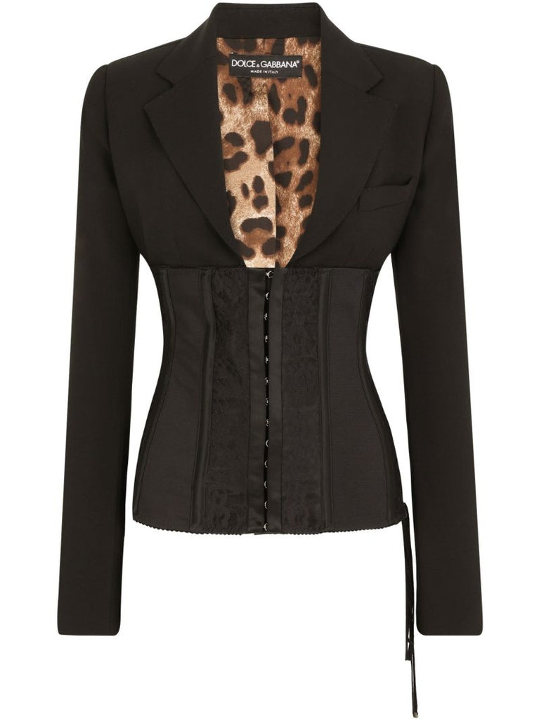 Black Lace-up Corset Blazer