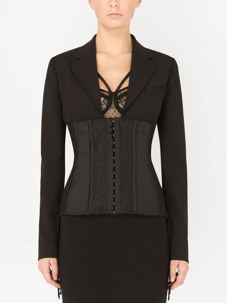 Black Lace-up Corset Blazer