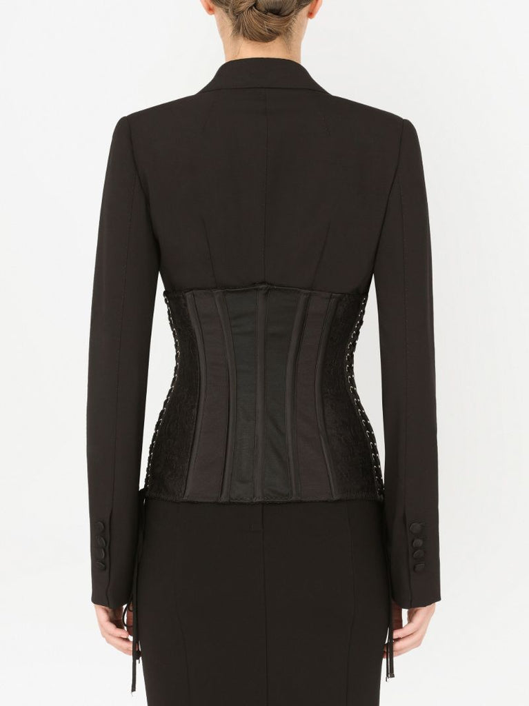 Black Lace-up Corset Blazer