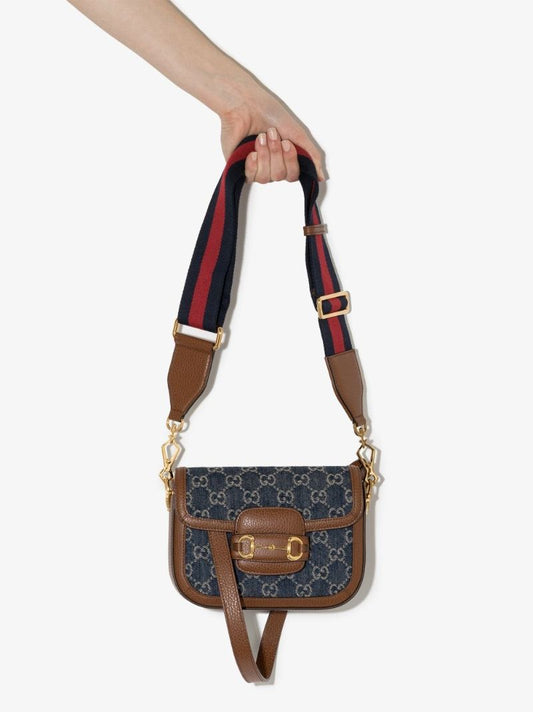 Blue Horsebit 1955 Mini Denim Cross Body Bag