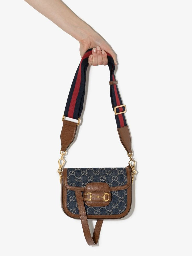Blue Horsebit 1955 Mini Denim Cross Body Bag