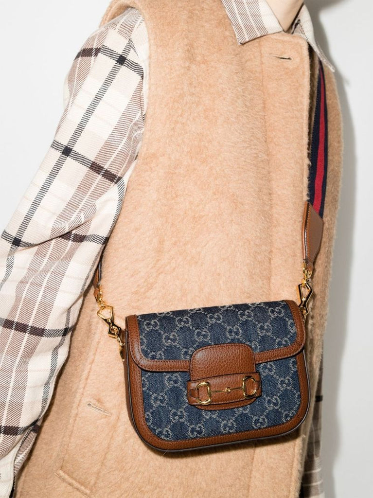 Blue Horsebit 1955 Mini Denim Cross Body Bag