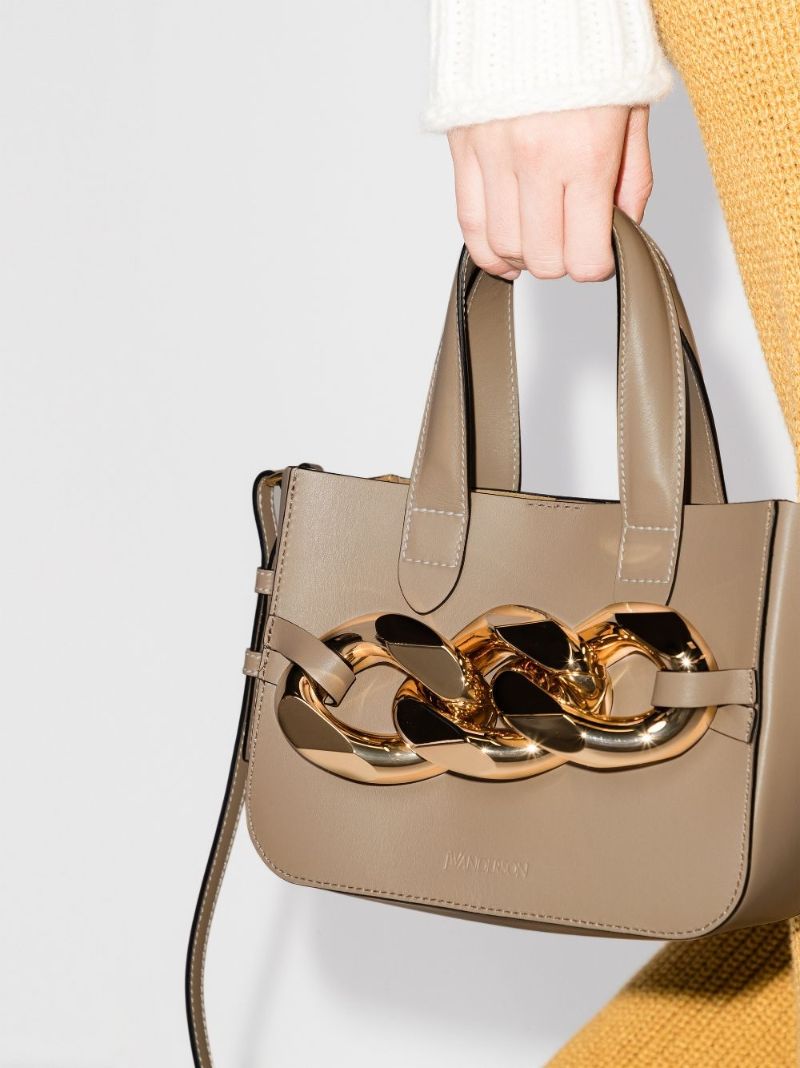 Neutral Mini Chain Leather Tote Bag