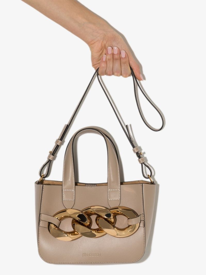 Neutral Mini Chain Leather Tote Bag