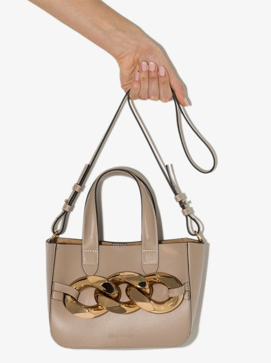Neutral Mini Chain Leather Tote Bag