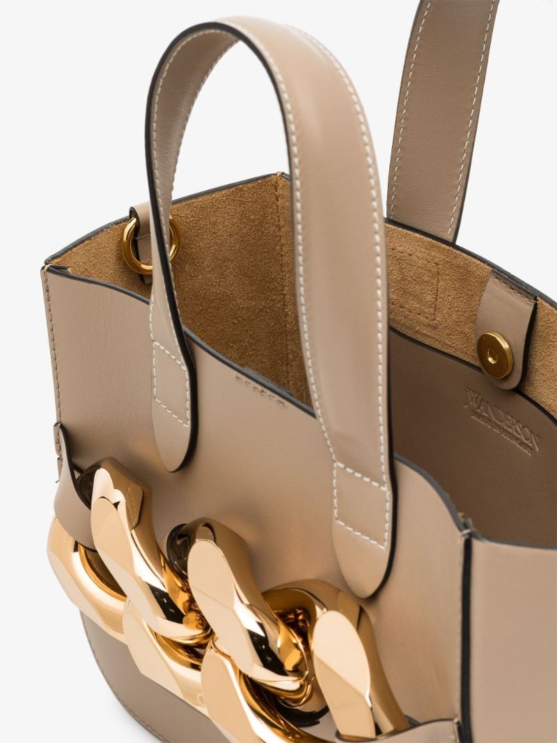 Neutral Mini Chain Leather Tote Bag