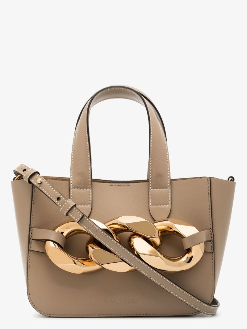 Neutral Mini Chain Leather Tote Bag