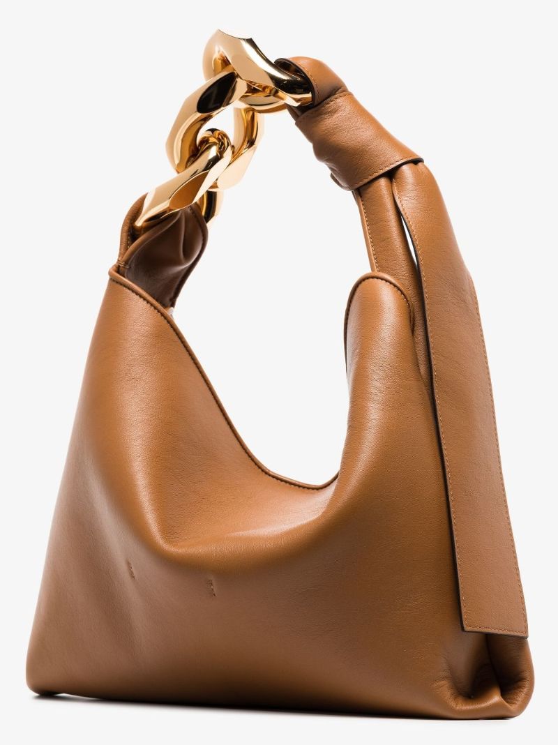 Brown Chain Hobo Small Leather Tote Bag