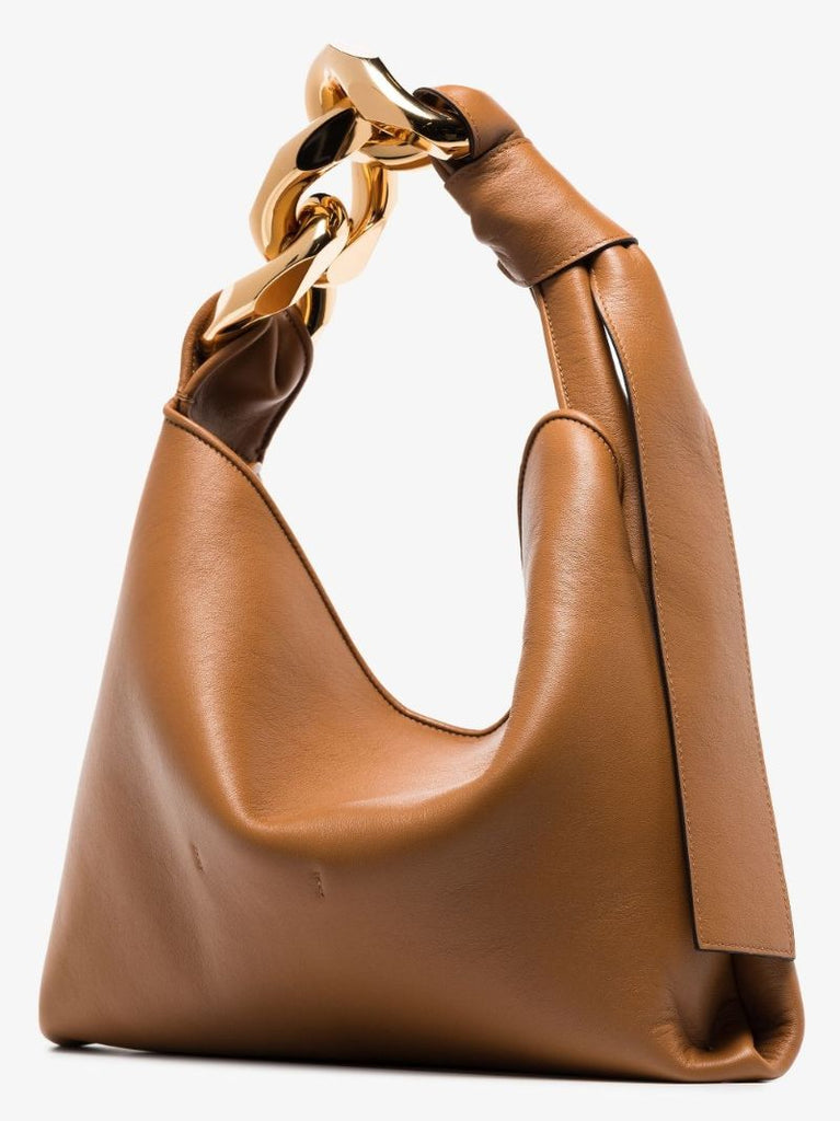 Brown Chain Hobo Small Leather Tote Bag