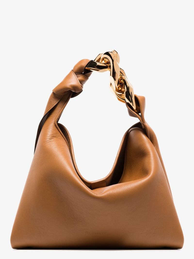Brown Chain Hobo Small Leather Tote Bag
