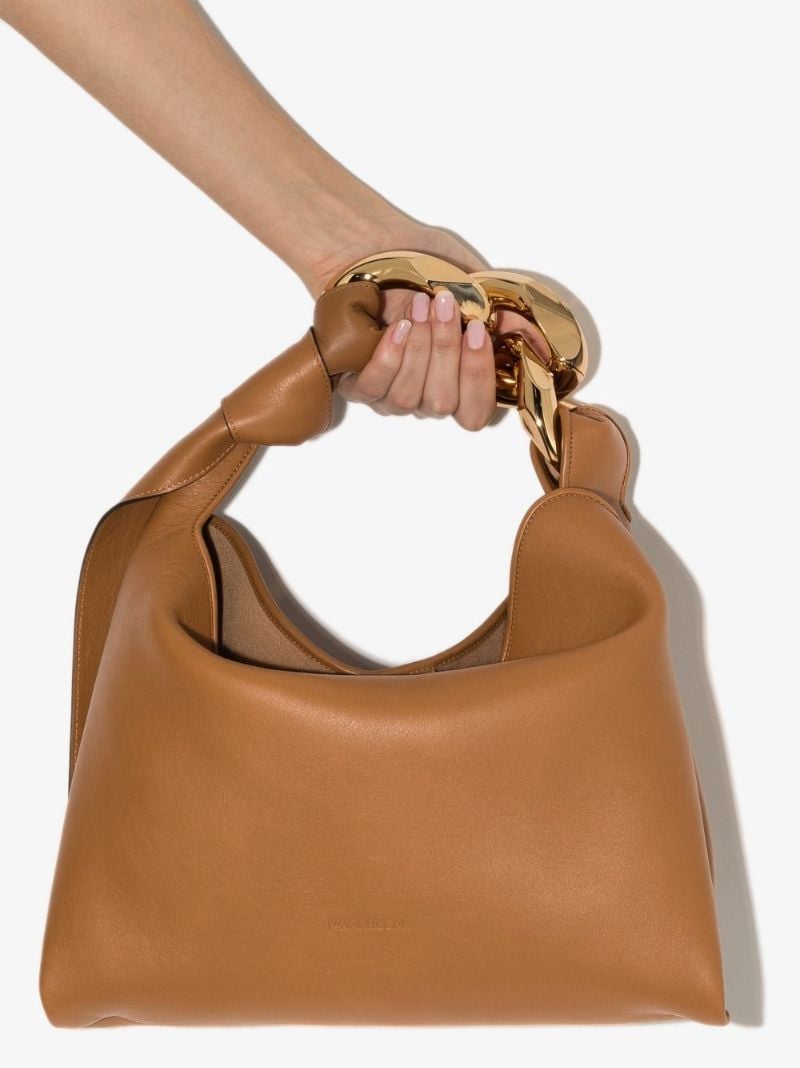 Brown Chain Hobo Small Leather Tote Bag