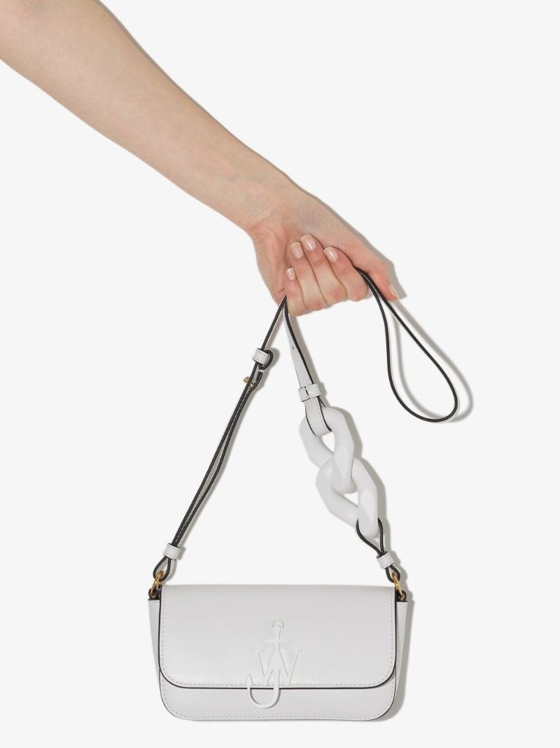 White Chain Anchor Baguette Leather Cross Body Bag