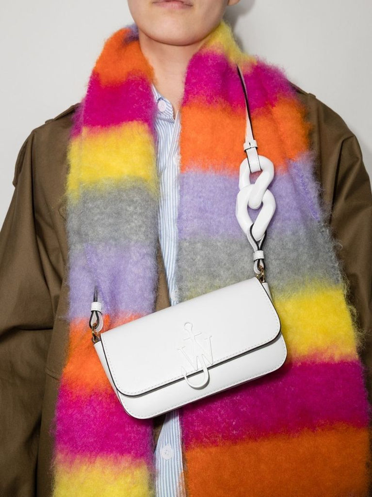 White Chain Anchor Baguette Leather Cross Body Bag
