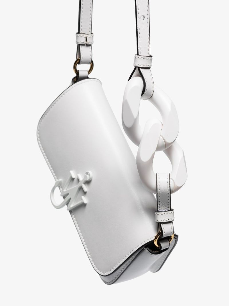 White Chain Anchor Baguette Leather Cross Body Bag