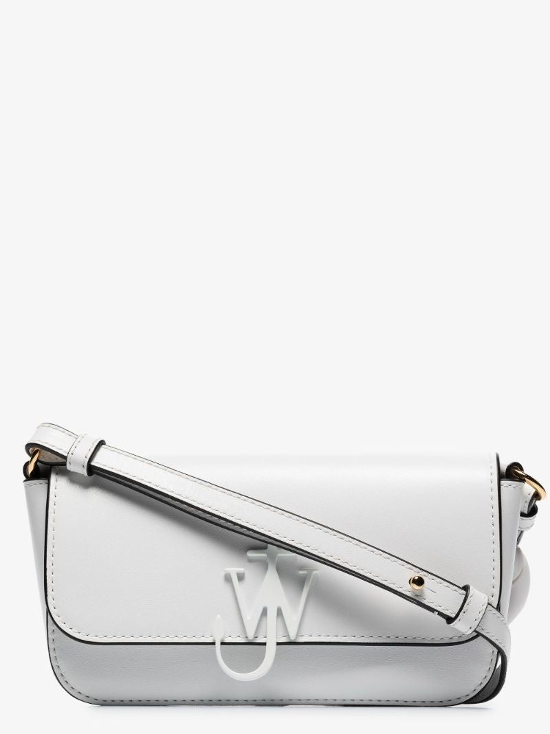 White Chain Anchor Baguette Leather Cross Body Bag