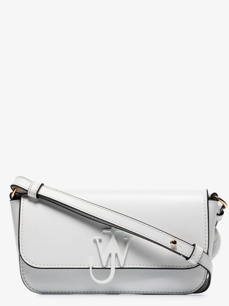 White Chain Anchor Baguette Leather Cross Body Bag