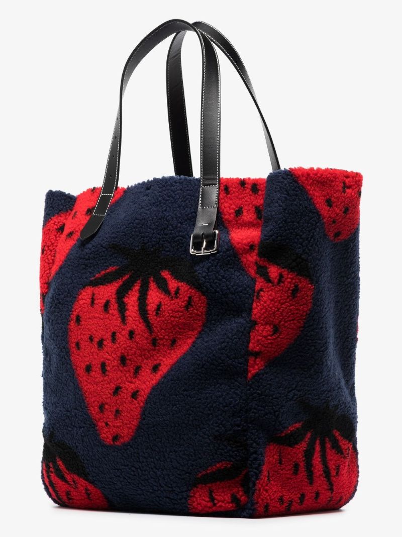 Navy Oversized Belt Strawberry Fleece Tote Bag
