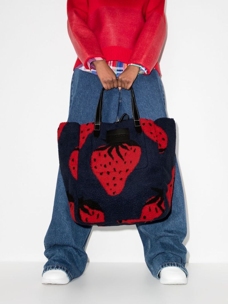Navy Oversized Belt Strawberry Fleece Tote Bag
