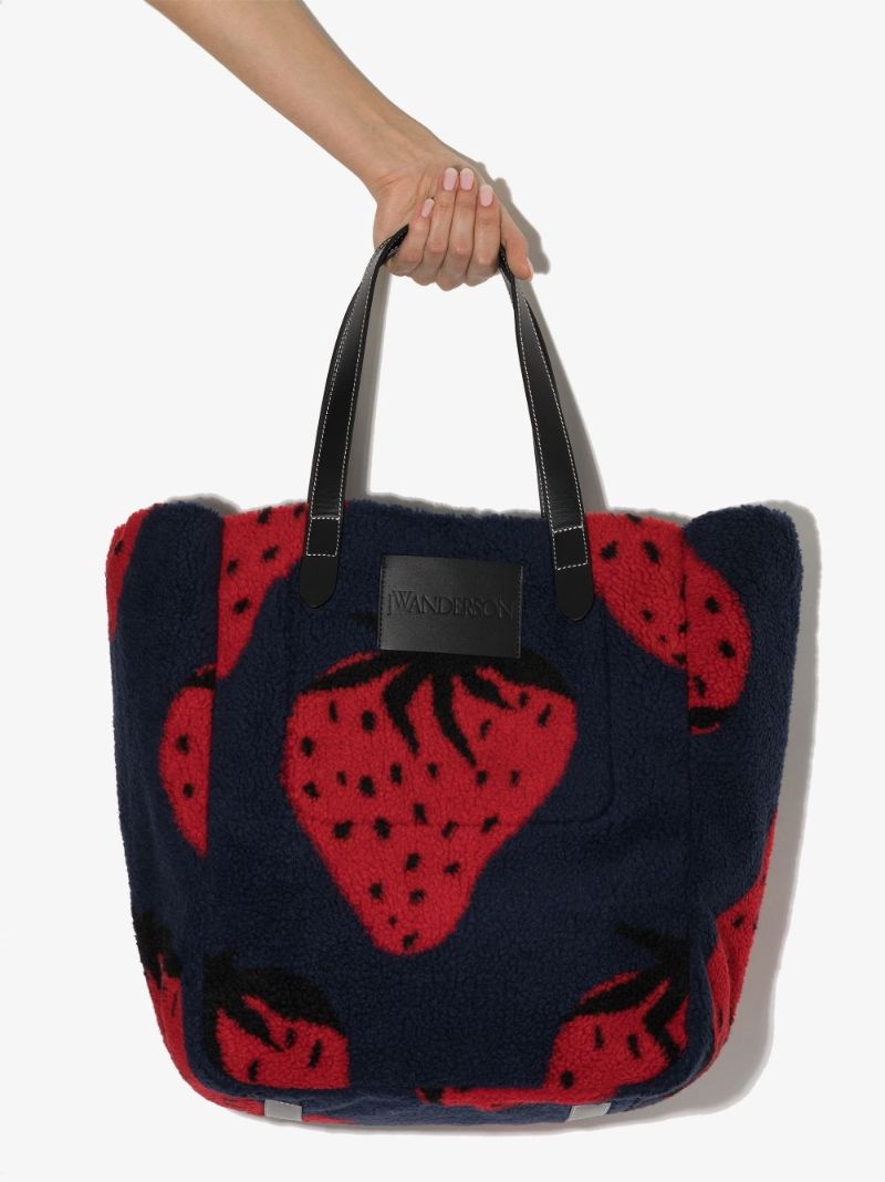 Navy Oversized Belt Strawberry Fleece Tote Bag
