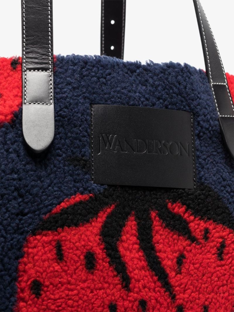 Navy Oversized Belt Strawberry Fleece Tote Bag