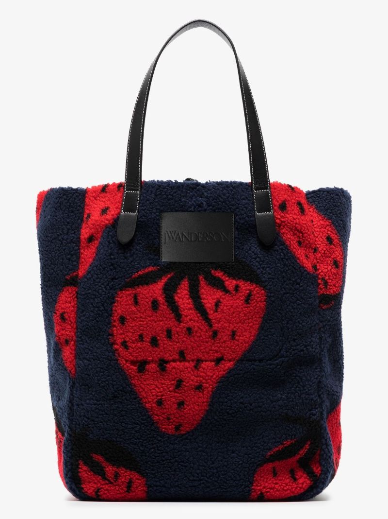 Navy Oversized Belt Strawberry Fleece Tote Bag