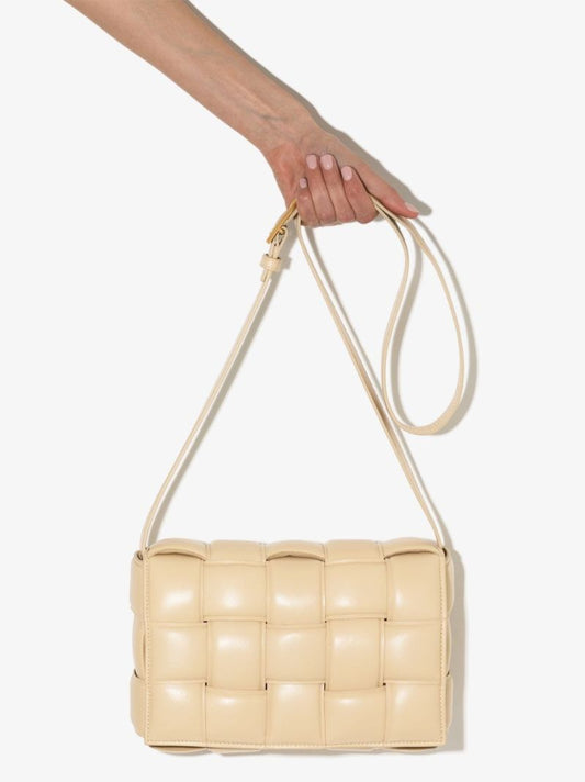 Neutral Padded Cassette Leather Shoulder Bag