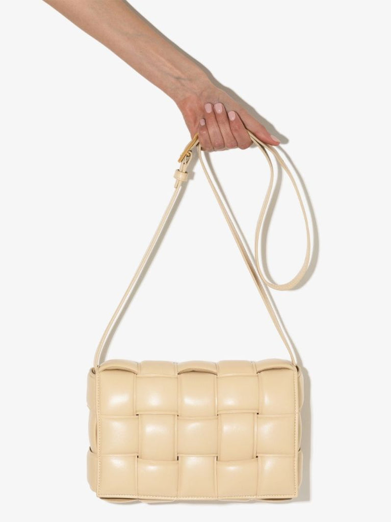 Neutral Padded Cassette Leather Shoulder Bag